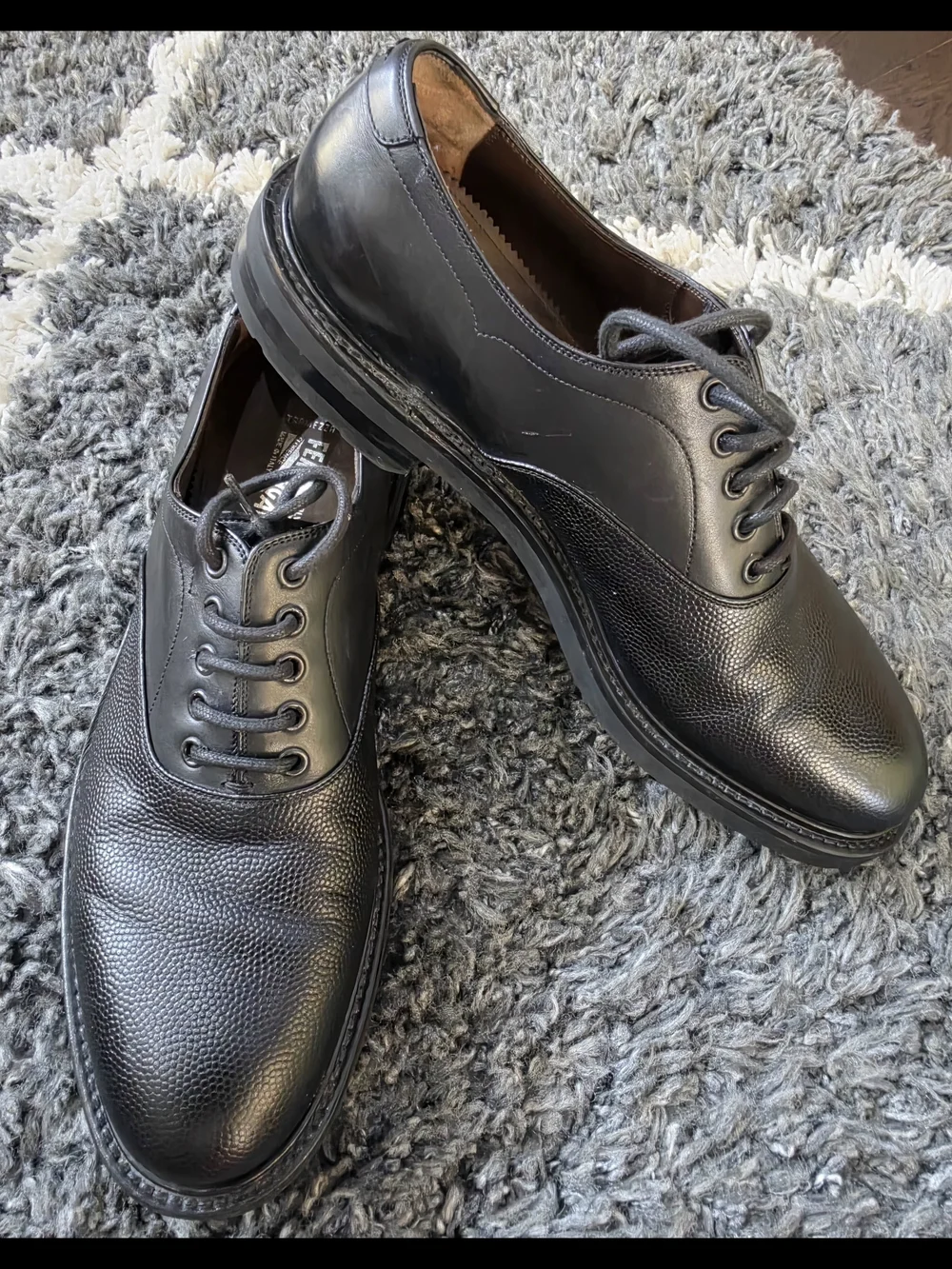 Ferragamo Tramezza Size 9.5M Pebble Leather Plain Toe Oxfords Shoes Black